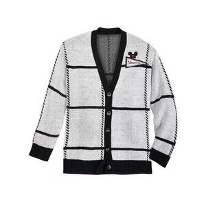 Disney Mickey Mouse Club Mouseketeers Cardigan SZ M Grayscale Black Sweater